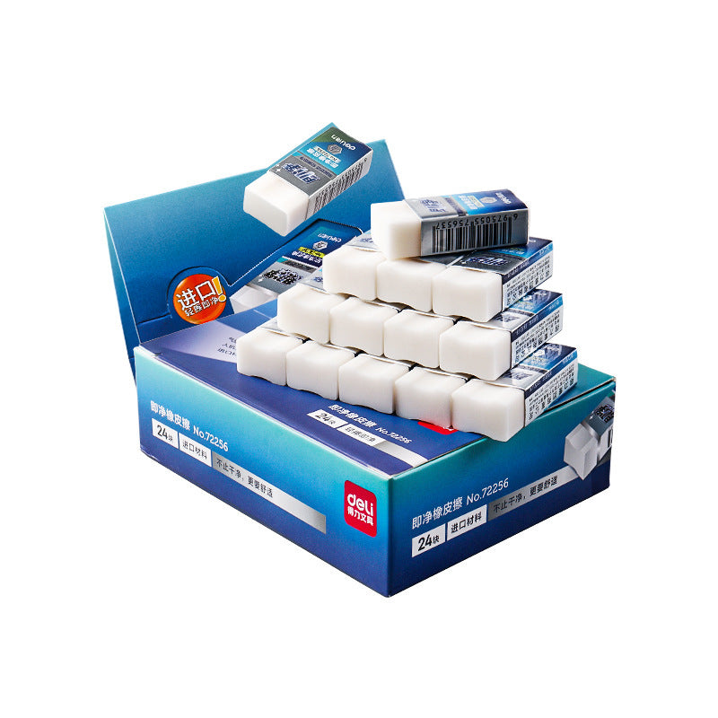 Deli 72256 is a clean eraser for primary school students. It is clean and does not leave marks. Special pencil eraser for art students