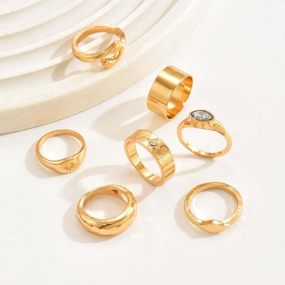 European and american cross-border jewelry retro simple eight-pointed star ring female stylish alloy cold wind face knuckle ring