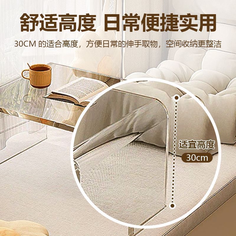 Acrylic coffee table, transparent suspended light luxury, high-end, popular side table, cream style, master bedroom balcony, bay window, small table