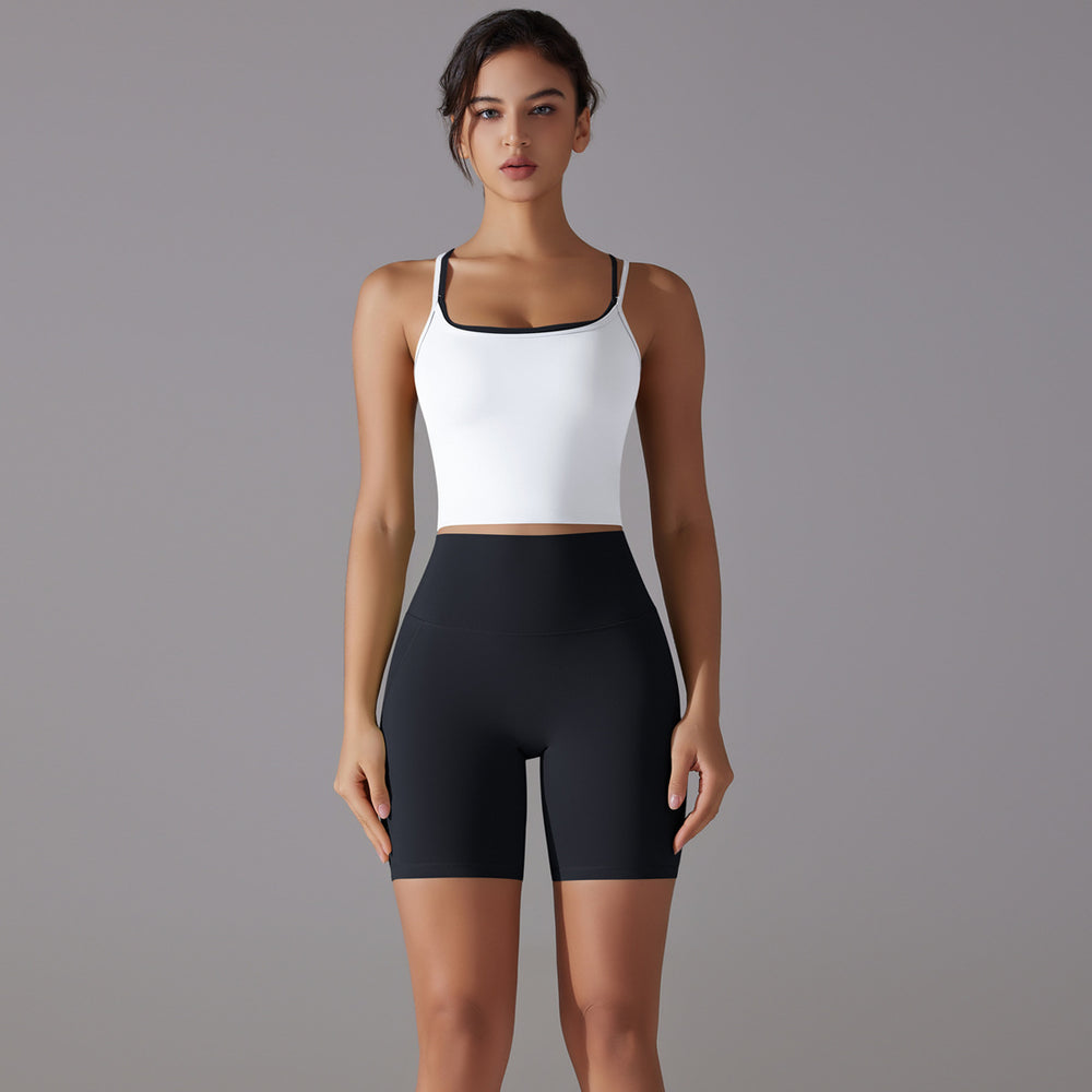 Nude nylon cross-back sports vest shorts suit free to wear underwear high waist sports fitness two-piece set for women