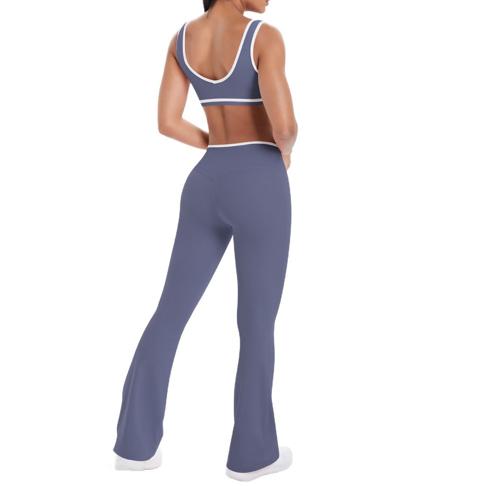 new color block spliced high-waisted flared leggings and top activewear set for women - perfect for outdoor running, fitness, and yoga