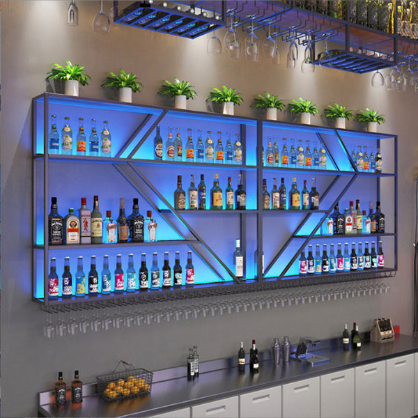Store wall-mounted red wine rack simple bar counter wall-mounted wine cabinet display cabinet wrought iron luminous wine rack Baijiu rack