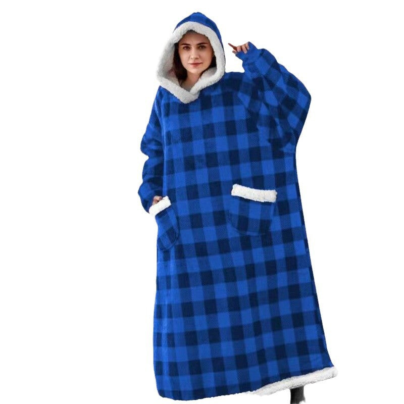 Thickenedlong lengthened lazy pullover fleece jacket hooded tv blanket outdoor cold-proof heattech nightgown