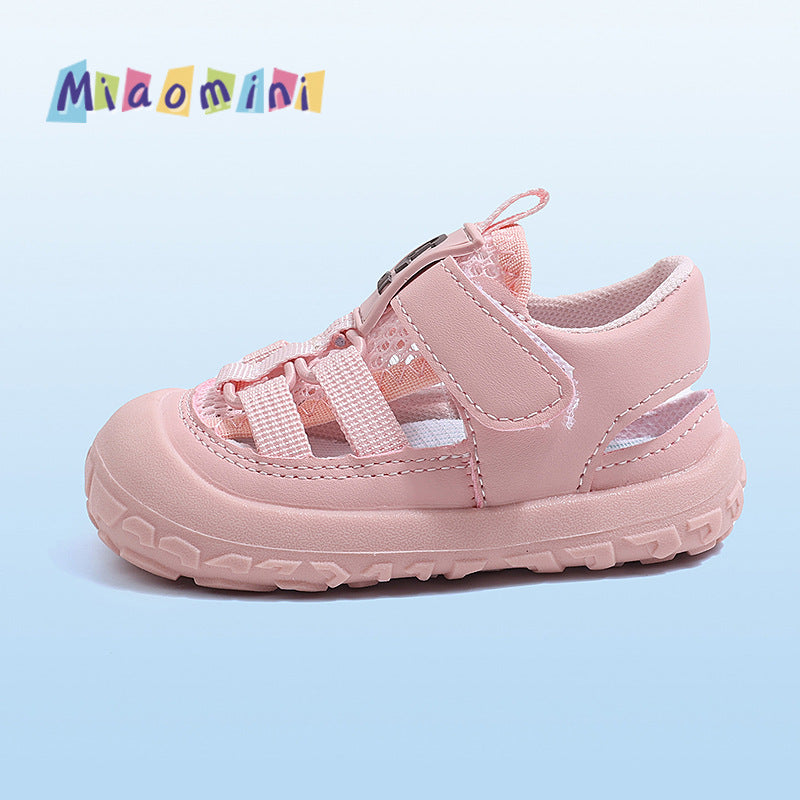 Summer new baby soft sole first walker sandals, boys and girls velcro anti-kick closed toe breathable toddler athletic sandals