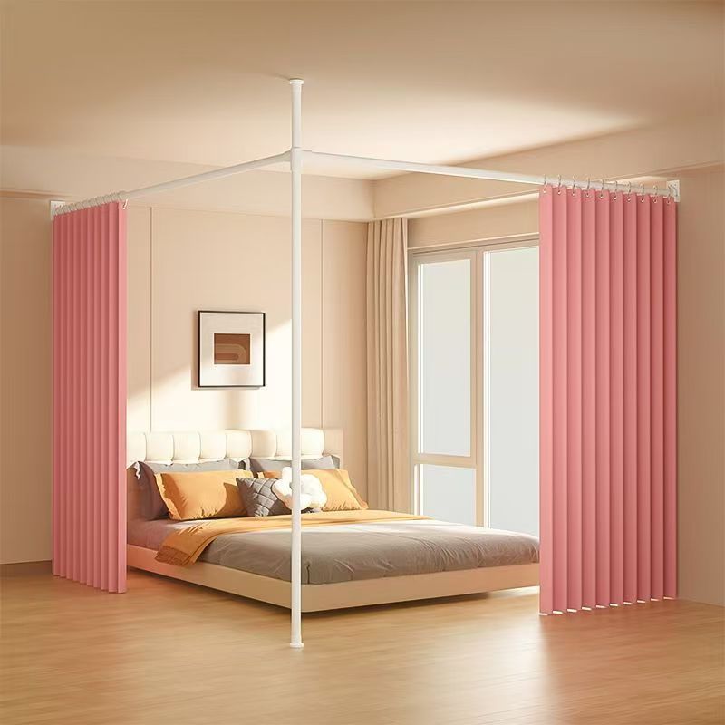 Easy-install bedroom rental room no-drill partition curtain beauty salon indoor bed divider l-shaped blackout curtain