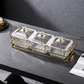 【with lid】gold-rimmed 3-compartment fruit platter + iron stand, thickened plastic
