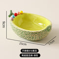 High-style cantaloupe ceramic fruit platter and fork set, perfect for home use. includes fruit picks, dessert forks, and a storage bowl, ideal for the living room coffee table