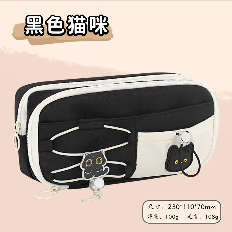 School season pencil bag large capacity cute cute apple pencil bag primary school students multi-layer stationery bag drawstring high value