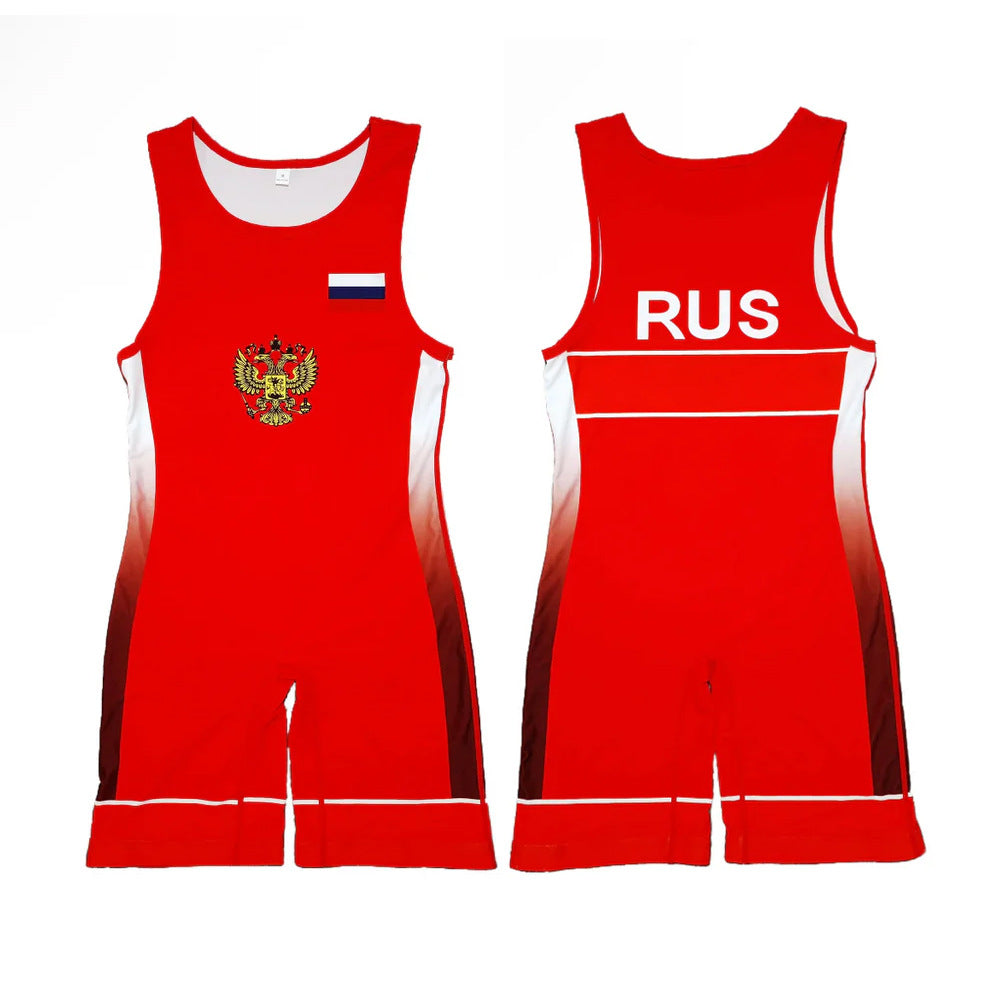 Sublimation full body print men's one-piece wrestling suit custom training weightlifting suit men's and women's free wrestling one-piece vest