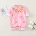 Infant and toddler clothing, spring and autumn baby girl rompers, chinese style full moon princess outing, fashionable side-breasted one-piece khaki