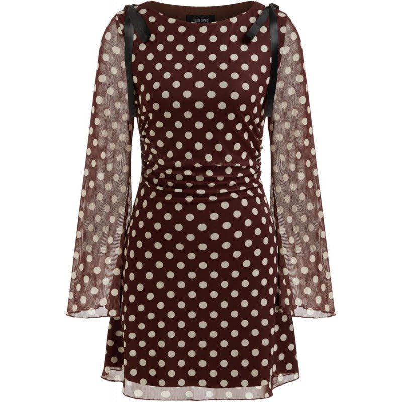 Amazon fashion see-through sexy polka dot long sleeve dress women's  summer new design skirt