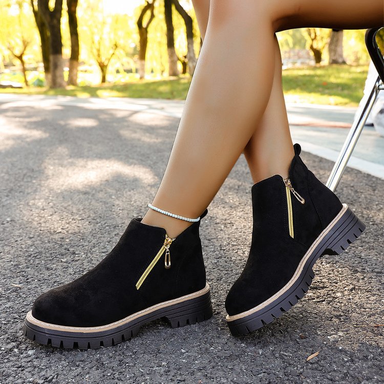 cross-border round toe side zipper martin boots ankle boots chunky heel new autumn/winter plus size women's ankle boots for export