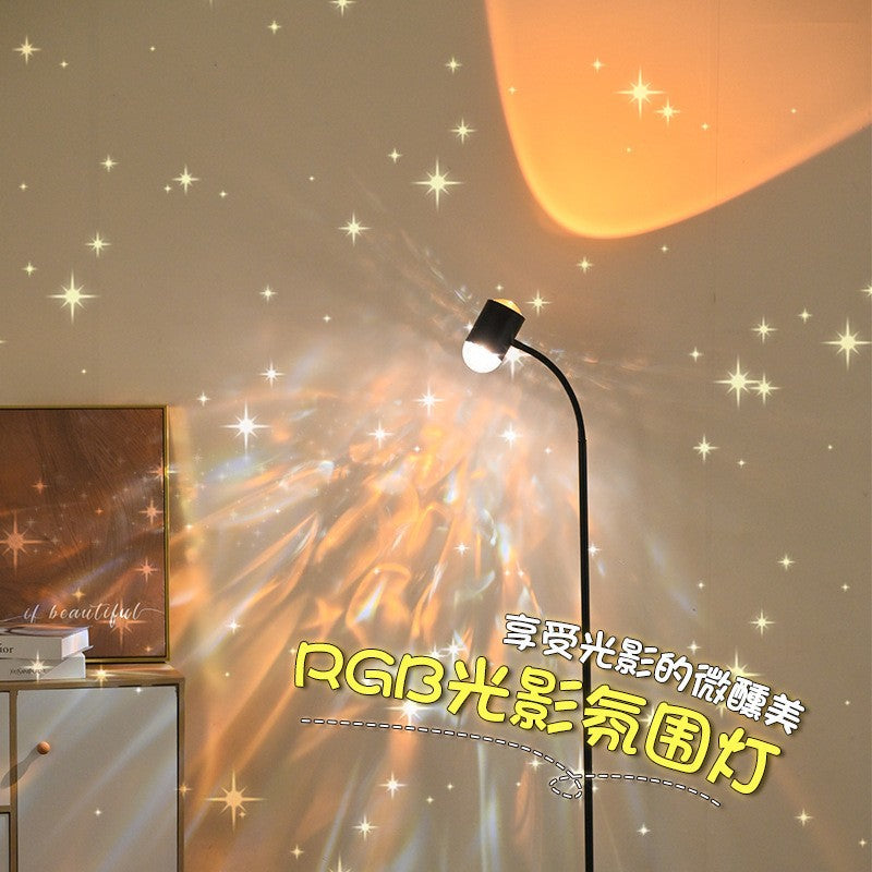 Popular floor lamp live broadcast background rotating water ripple sunset lamp atmosphere lamp bedroom romantic sunset projection