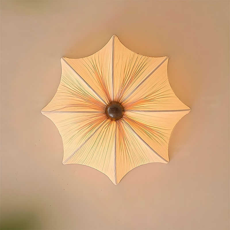 American medieval wabi-sabi wind solid wood ceiling bedroom light Japanese retro fabric dining room chandelier minimalist living room light