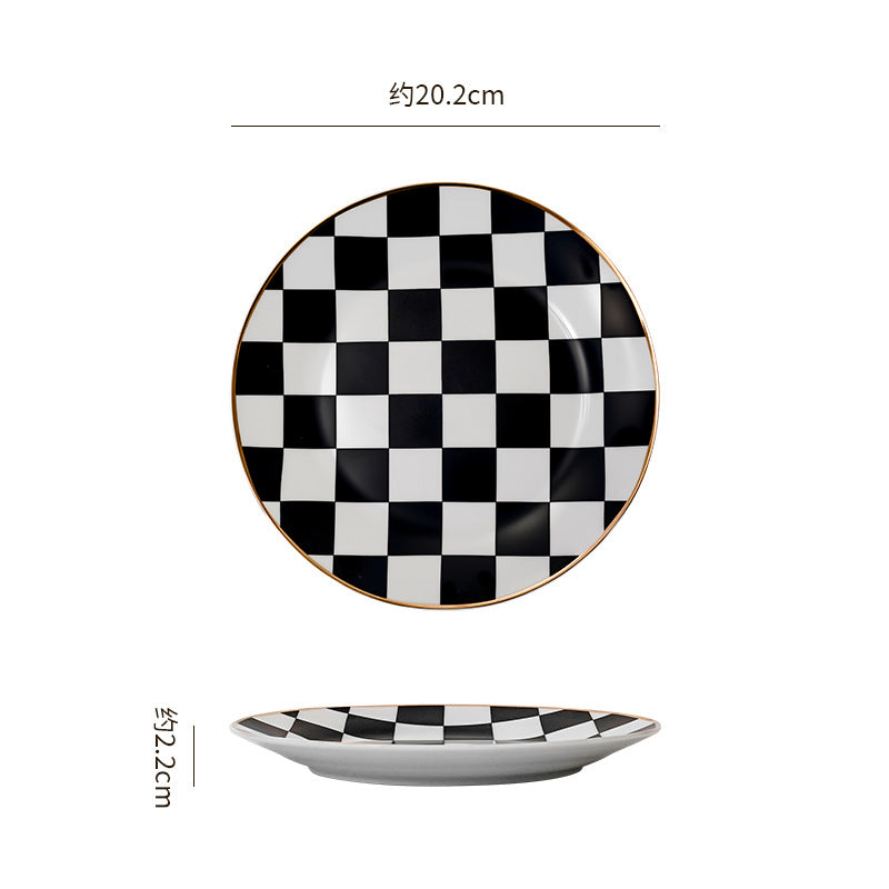 Nordic-inspired, high-end ceramic platter featuring a checkerboard pattern. perfect for showcasing your culinary creations in restaurants, cafes, or for baking and serving. a beautiful and stylish dish for any occasion
