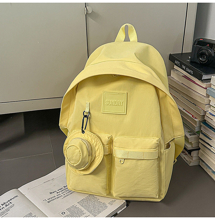 Backpack, lightweight outdoor, large capacity, niche style, pure color, travel, work clothing, school bag, student, good-looking, contrast color, lightweight school bag
