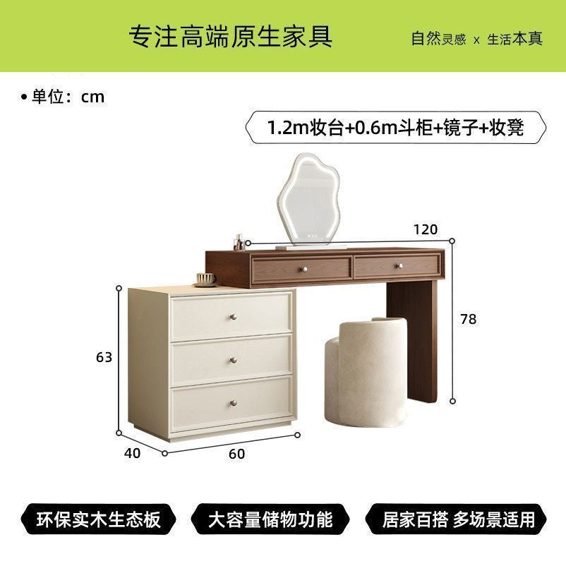 Solid wood dressing table, chinese style, light brown walnut, song style telescopic small apartment bedroom chest of drawers all-in-one dressing table