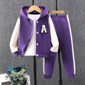 Children's long-sleeved hooded contrasting color a-line suit