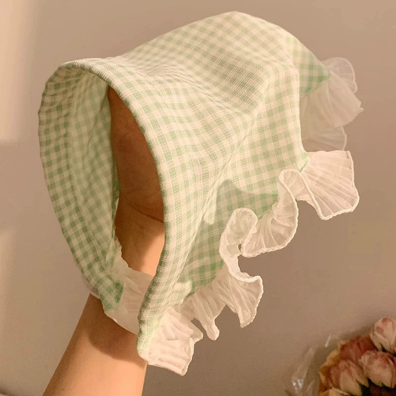 Blue and white lace headband and headscarf all-in-onefrench triangle scarf head scarf square hat hat pastoral style zhou ye same style hair accessories for women