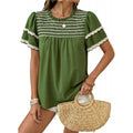 Amazon round neck ruffle short sleeve shirt women's  summer new casual bohemian style top