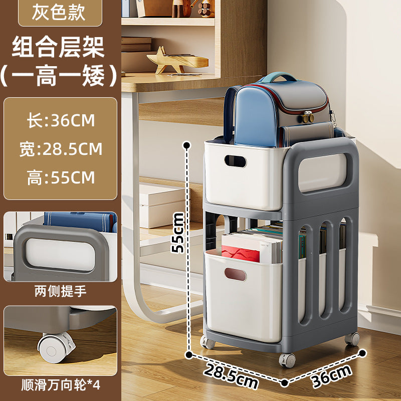 School bag shelf movable pulley trolley with wheels storage artifact household universal storage shelf bookshelf durable