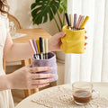 304 food grade stainless steel twisted fruit fork set creative colorful storage cup ceramic cup holder wholesale
