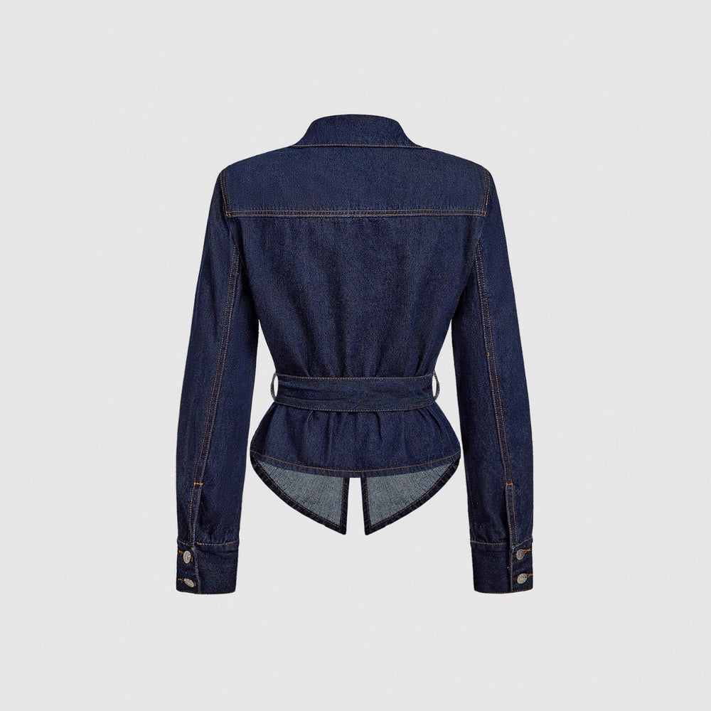 X-spot-66220#fashion  cross-border fashion women's versatile waist design belt denim jacket