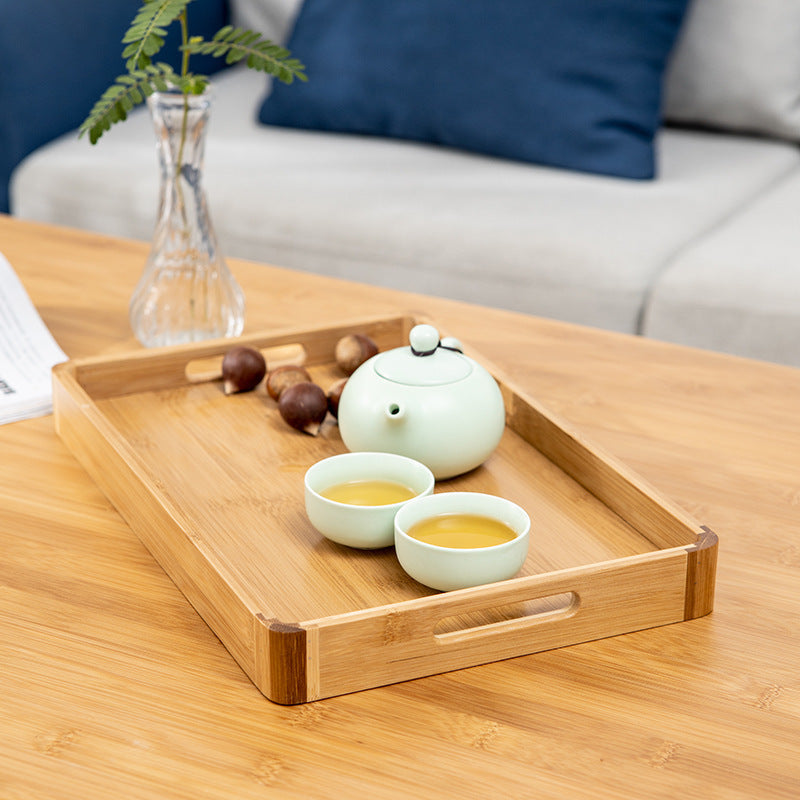 Accessible luxury retro nanzhu tea tray tray bamboo commercial rectangular tea tray pastry handle bbq serving plate
