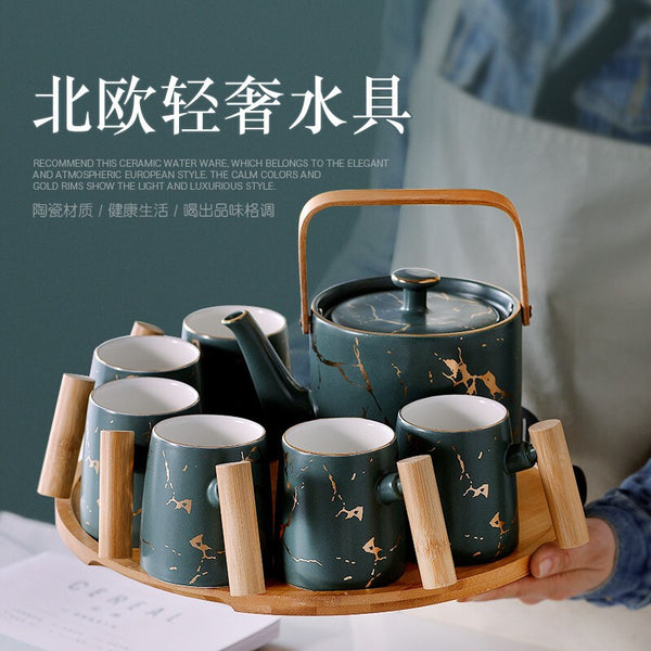 Tea set, teacup, tea tray, teapot, tea cup, ceramic Jingdezhen household European light luxury coffee cup, gift