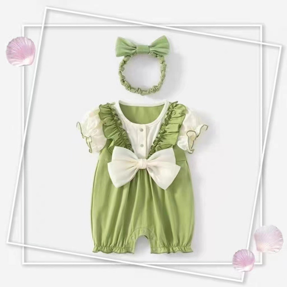 Newborn baby clothes summer thin jumpsuit baby girl forest green edge short-sleeved jumpsuit crawling clothes