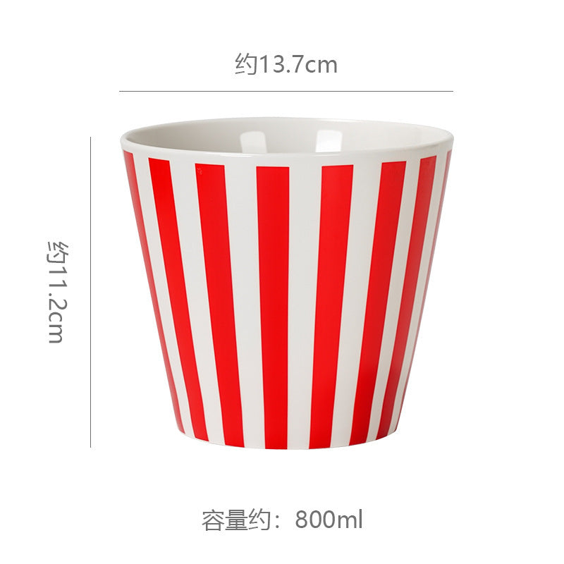Minimalist hand-painted striped ceramic ice cream cone - creative & unique large-sized popcorn holder - home tableware storage container