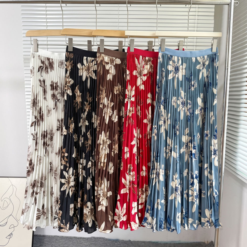 Exportsweeteasiest for matchpleated skirt large swing printing skirt women's frenchhigh waista-line medium long pleated skirt