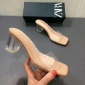 Za2024summernew arrival thick heel women's shoes square toe one strap high heels women's pvc open toe open heel glass heel cool