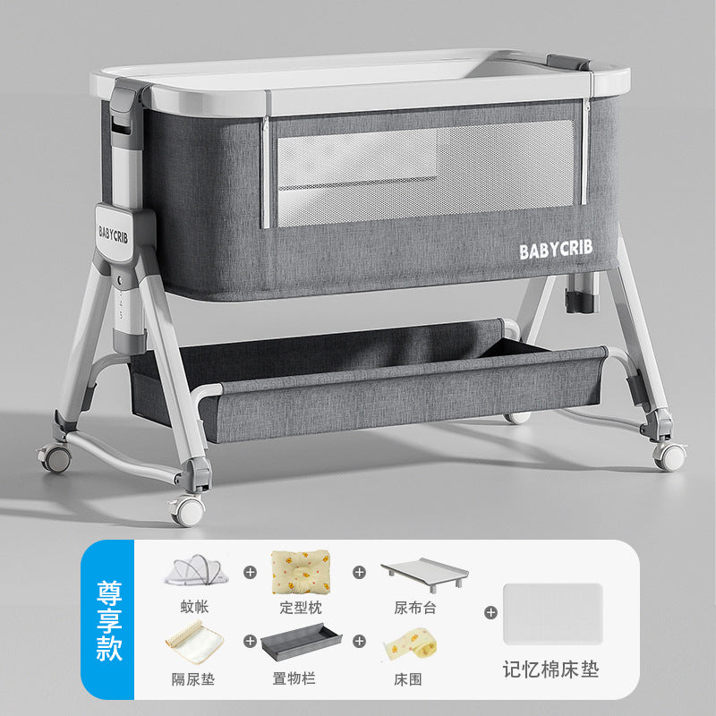 Aluminum alloy baby crib - portable, foldable, and convertible bassinet - multifunctional newborn bed - splice-together large bed