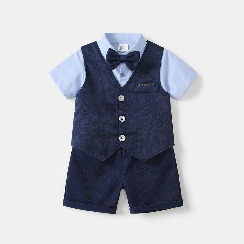 Boys' suit set - new  summer collection - lightweight short-sleeve outfit for baby boys - perfect for first birthday celebrations - british gentleman style performance costume