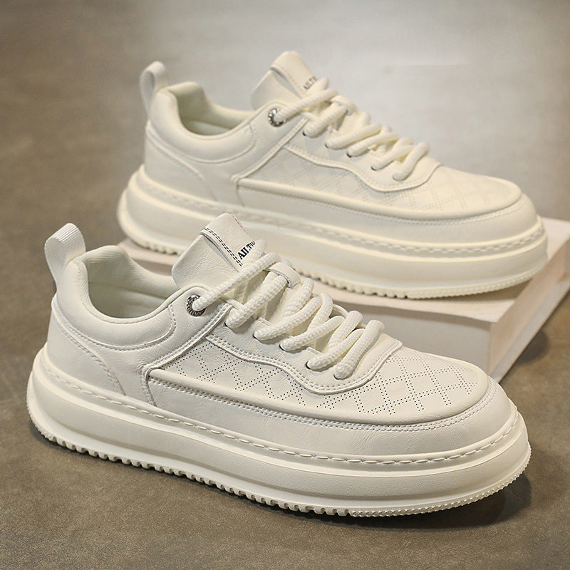 Men's spring/autumn breathable lightweight soft sole white sneakers, men's casual shoes, versatile thick-soled platform sneakers, men's trendy shoes