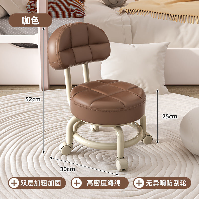 Swivel caster stool, portable shoe-changing stool for doorways, household living room and bedroom rolling stool, low stool with seamless edges, perfect for wiping floors and taking care of kids