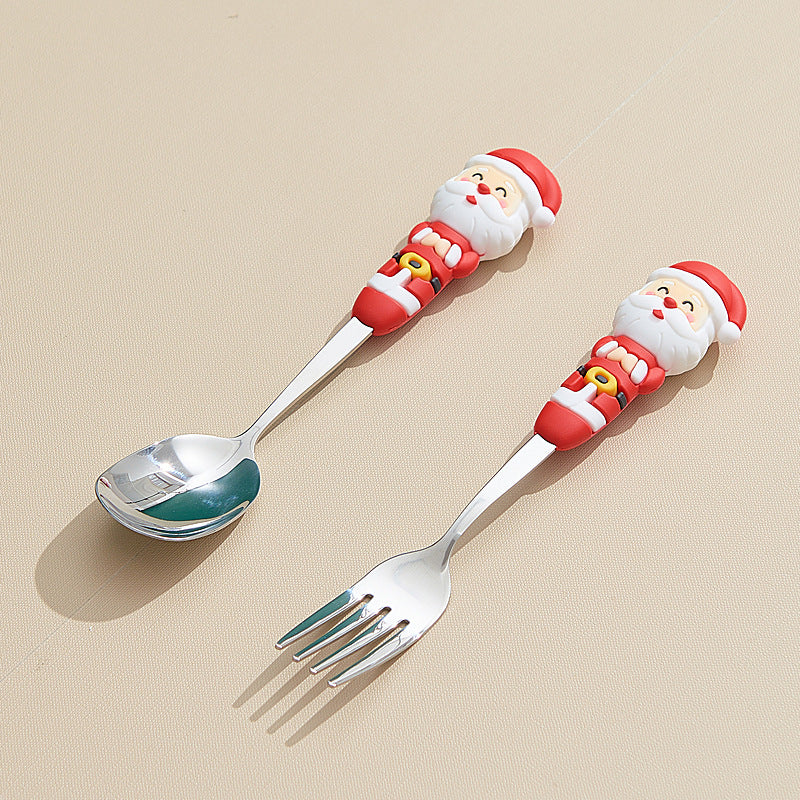 christmas spoon set - cartoon 304 stainless steel santa & reindeer spoons & forks - multi-piece gift box set