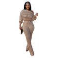 C7568 cross-border   fashion women's distressed one-shoulder pleated flared casual pants set