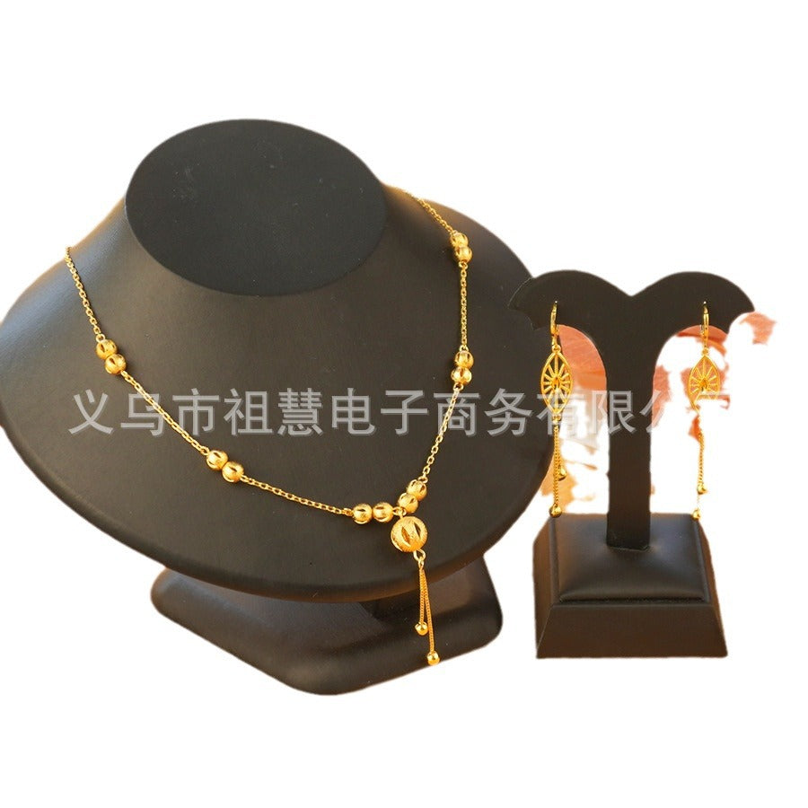 2pcs middle eastern hollow frosted round bead long necklace with geometric shape earrings luxury suit wedding party gift