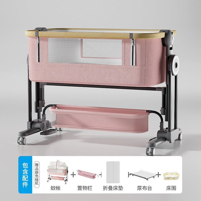 Aluminum alloy baby crib convertible to big bed, multifunctional portable folding children's bed, newborn baby bed with changing table