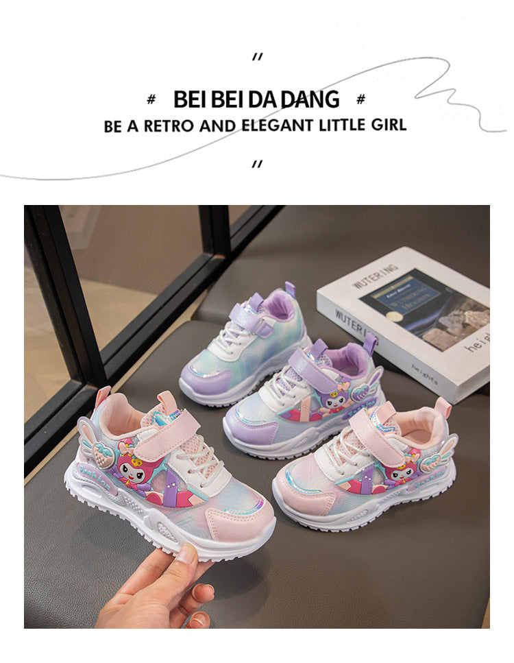 Children's sports shoes Girls' primary school students mesh casual fashion running shoes Spring and autumn new princess cartoon shoes
