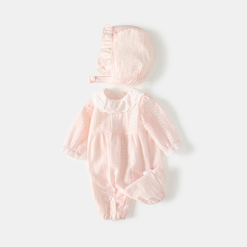 Baby romper autumn outfit chic style for newborn and young female babies, newborn clothes, full month celebration, 100-day celebration, long-sleeved crawling suit