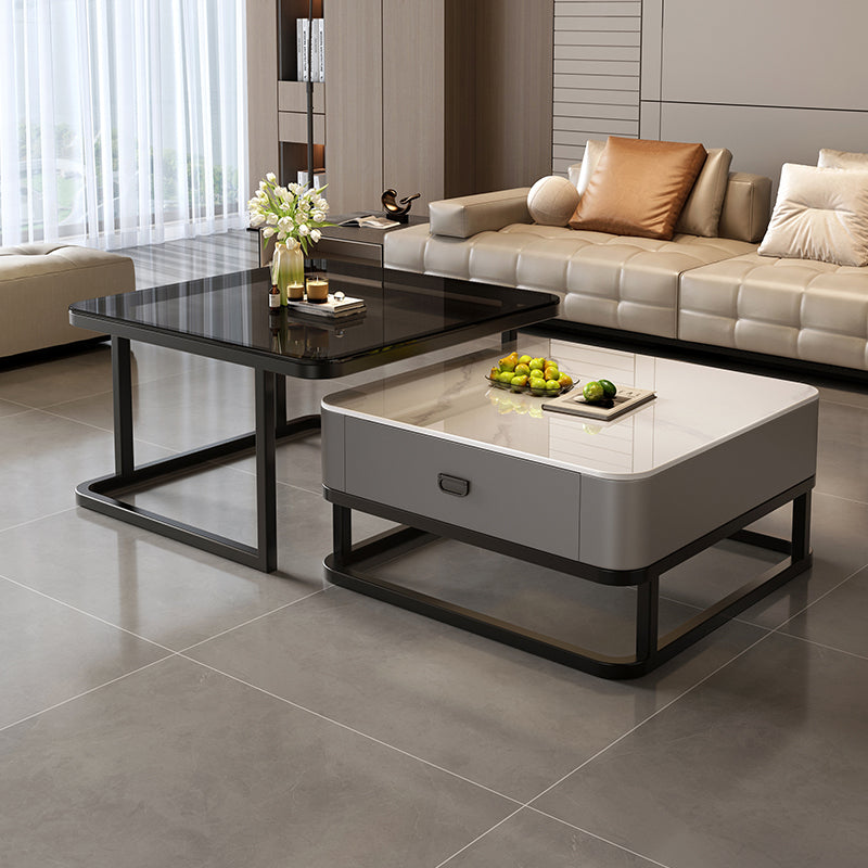 New nordic rock slab solid wood coffee table, modern minimalist marble coffee table for living room, small apartment italian style square side table