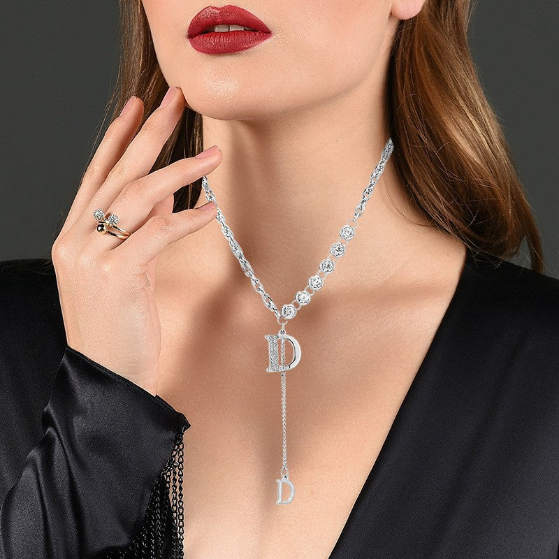 Hip-hop influencer d letter necklace - women's luxury, niche design, 2025 new trendy, high-end sweatshirt chain accessory