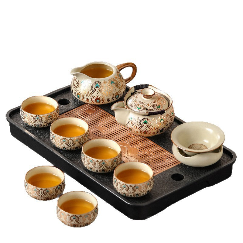 Dunhuang ru kiln tea set suitfor home office kung fu tea setaccessible luxuryhigh-end teapot tea cup cover bowl complete set