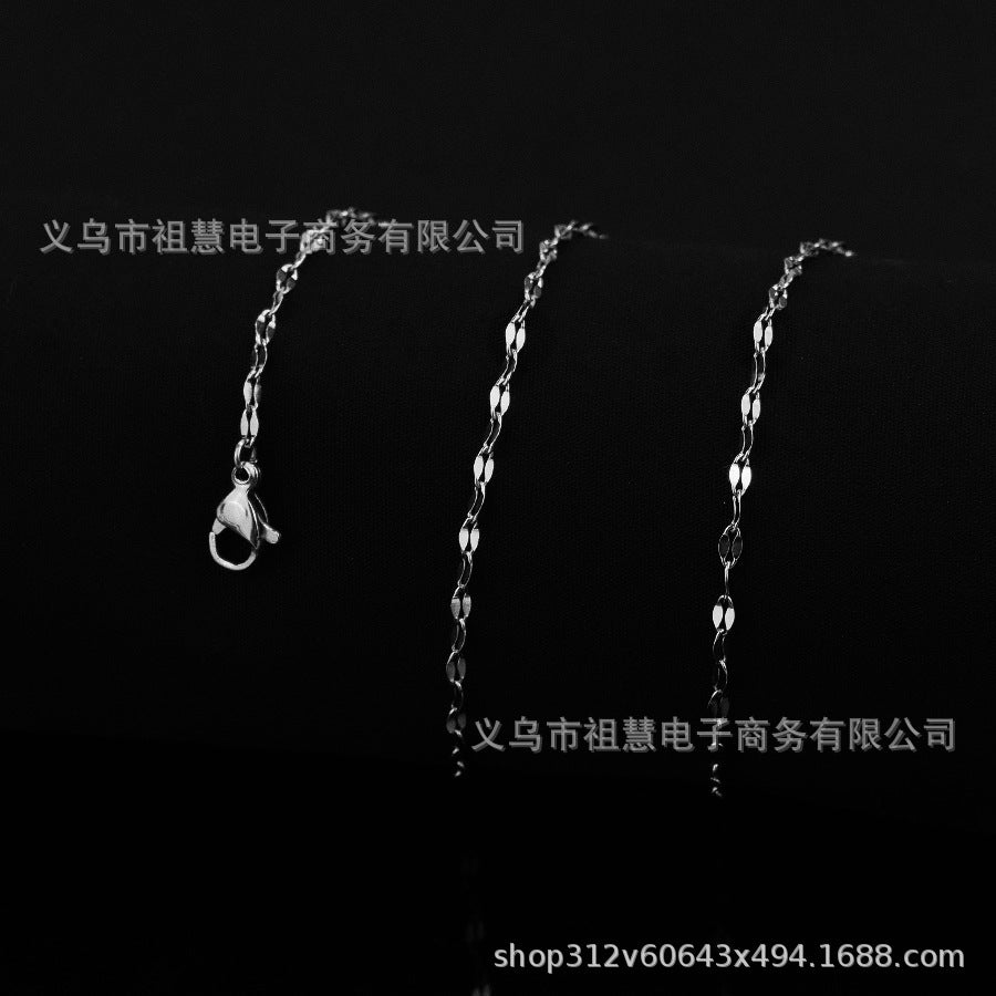 Stainless steel 18k silver plated flat cable lip bead chain necklace, suitable for bulk wholesale adjustable chains