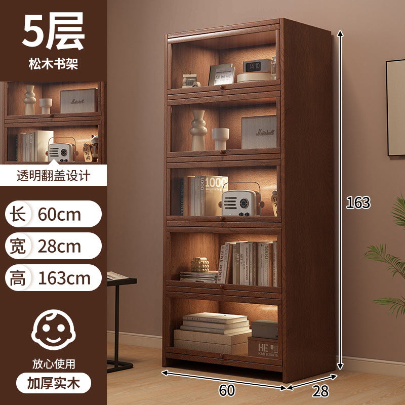 Retro American floor-to-ceiling bookcase Solid wood small cabinet Locker Living room storage Display cabinet Integrated dust rack