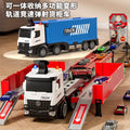 Kids alloy storage rail car deformation ejection large truck transport container truck track sliding toy cross-border