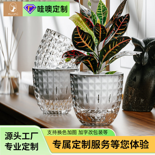 Customized 2024 new transparent high-value plastic self-priming water-permeable flower pot, special flower pot for green dill and succulent.